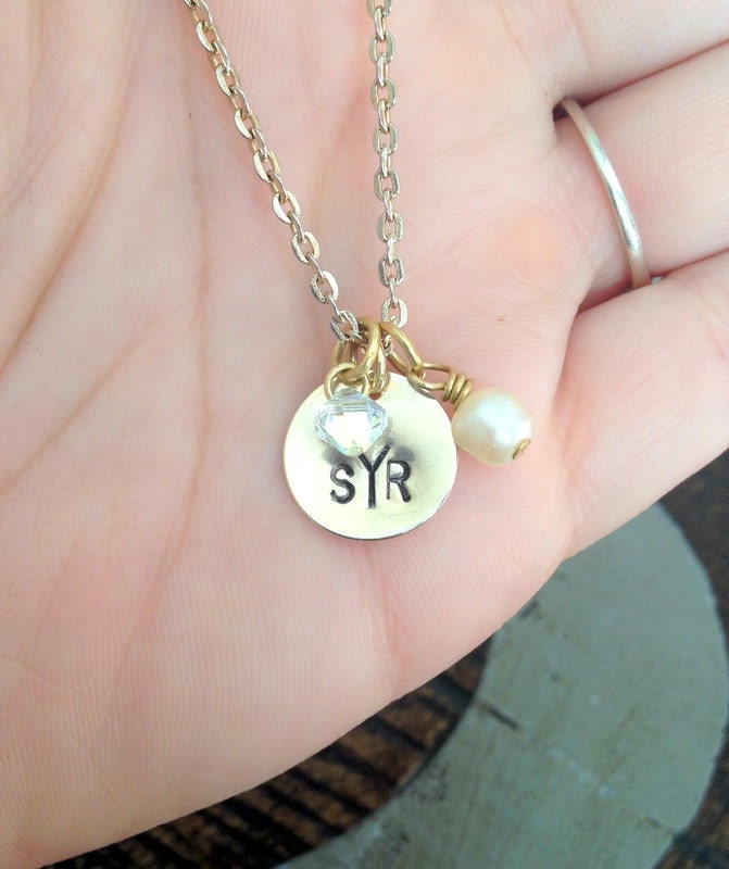 Monogram Necklace Gold Handstamped Necklace Initial Necklace Gold Necklace Personalized Necklace Gold Jewelry Bridesmaid Gift