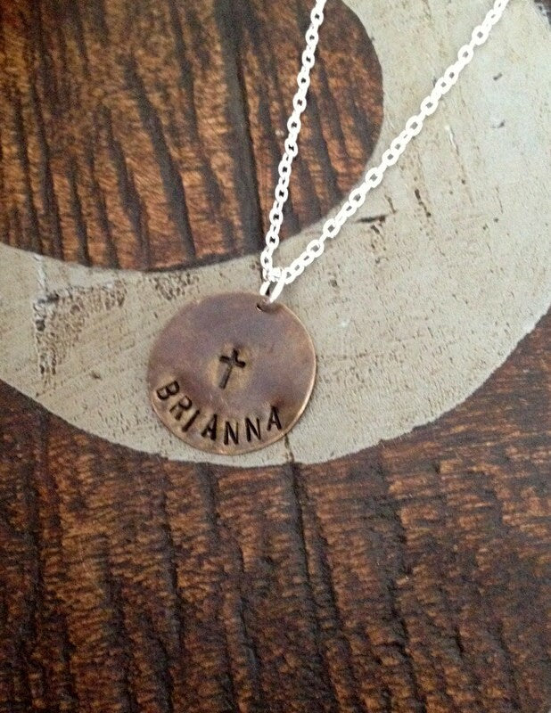 Girls Handstamped Necklace Girls Cross Necklace Girls Necklace Personalized Necklace Gift for Daughter Birthday Gift Easter Gift Communion