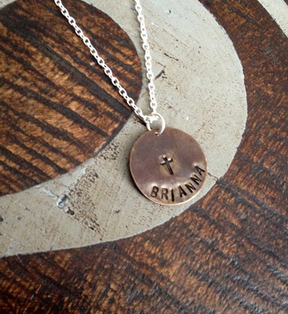 Girls Handstamped Necklace Girls Cross Necklace Girls Necklace Personalized Necklace Gift for Daughter Birthday Gift Easter Gift Communion