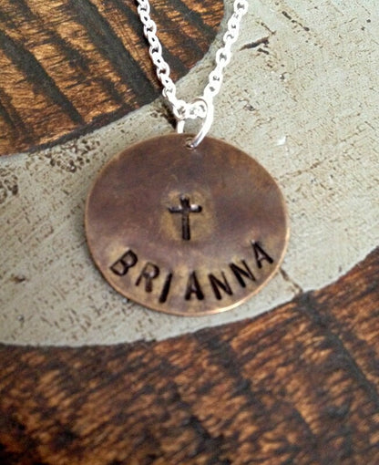 Girls Handstamped Necklace Girls Cross Necklace Girls Necklace Personalized Necklace Gift for Daughter Birthday Gift Easter Gift Communion