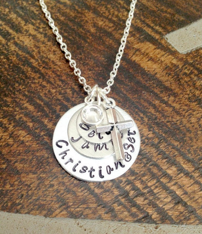 Mom Necklace Heart Necklace Handstamped Mother Necklace Handstamped Jewelry Cross Jewelry Wife Necklace Gift for Wife Gift for Mom