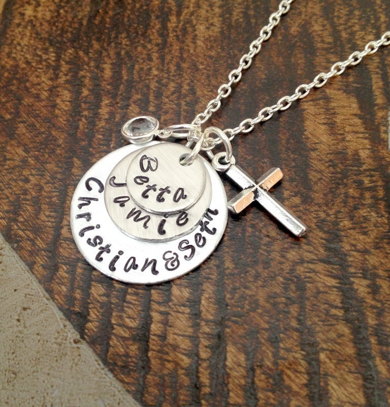 Mom Necklace Heart Necklace Handstamped Mother Necklace Handstamped Jewelry Cross Jewelry Wife Necklace Gift for Wife Gift for Mom