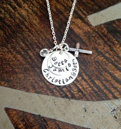 Mom Necklace Heart Necklace Handstamped Mother Necklace Handstamped Jewelry Cross Jewelry Wife Necklace Gift for Wife Gift for Mom