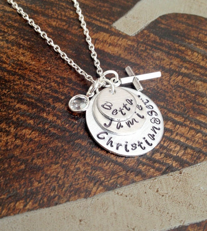 Mom Necklace Heart Necklace Handstamped Mother Necklace Handstamped Jewelry Cross Jewelry Wife Necklace Gift for Wife Gift for Mom