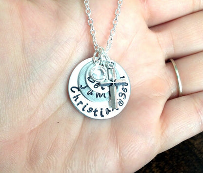 Mom Necklace Heart Necklace Handstamped Mother Necklace Handstamped Jewelry Cross Jewelry Wife Necklace Gift for Wife Gift for Mom