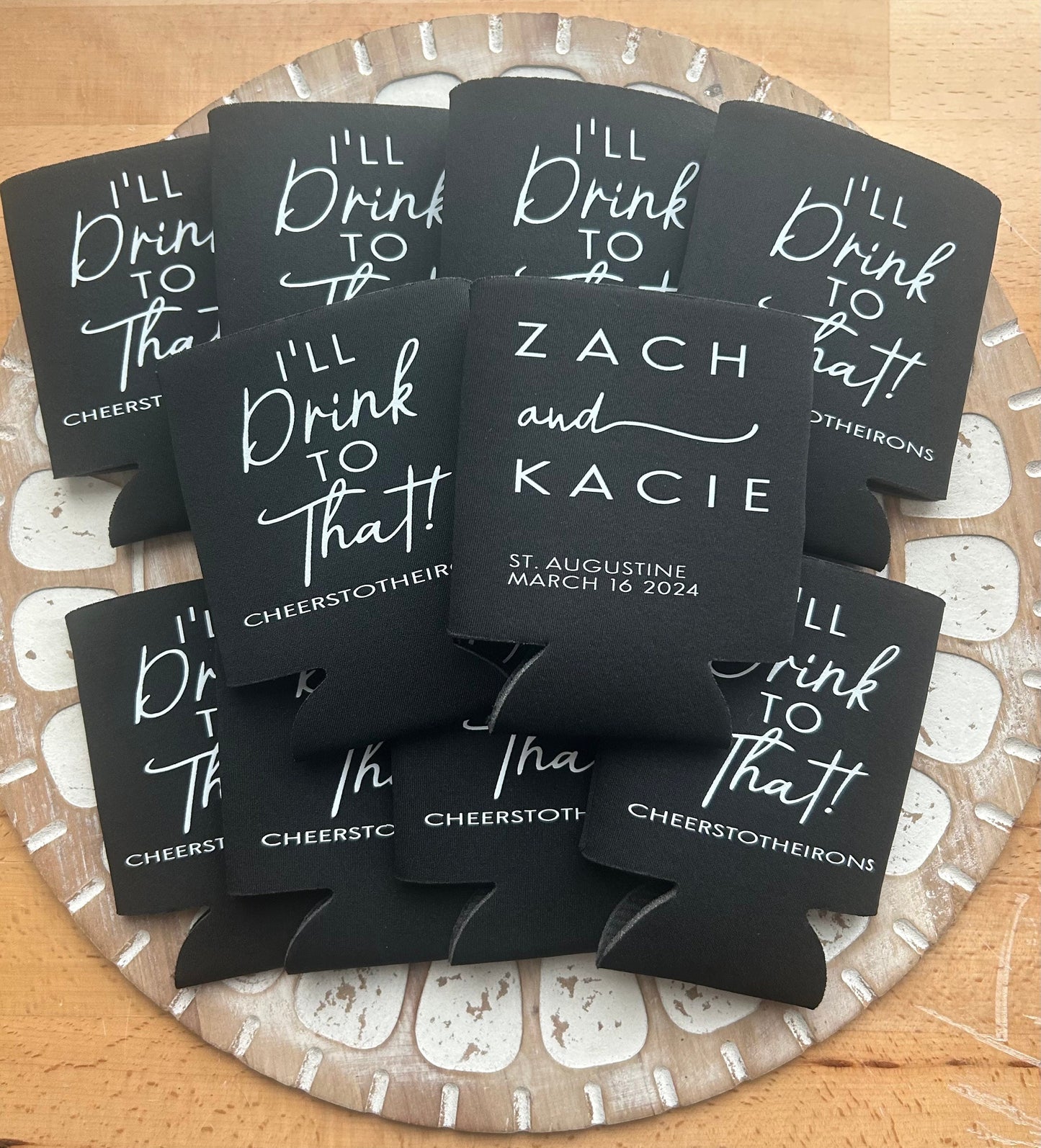 Custom Wedding Can Cooler: "I'll Drink to That" Party Favor