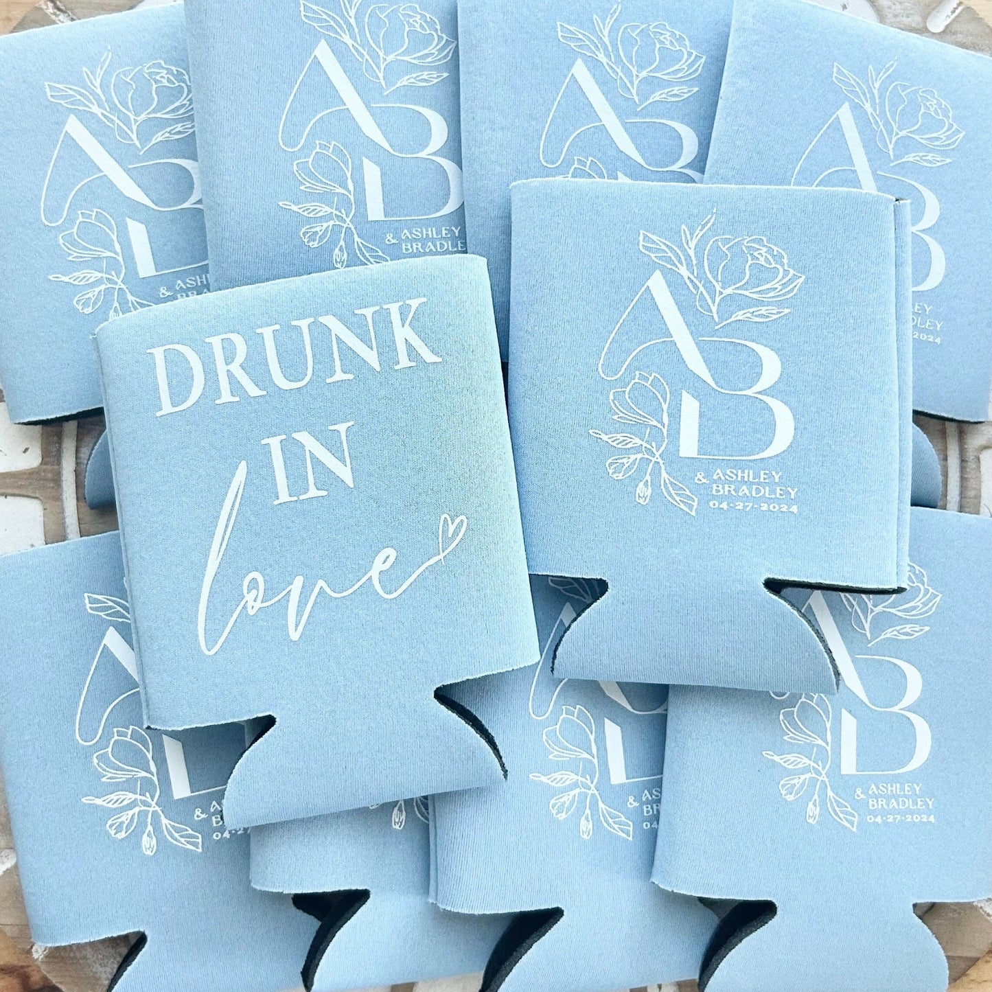 Custom Wedding Can Coolers: Drunk in Love Party Favors