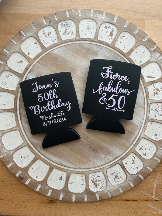 Fierce Fabulous and 50 Can Coolers 50 and Fabulous Fifty Birthday Party Can Coolers Can Coolers for 50th Birthday Favor Birthday Bash