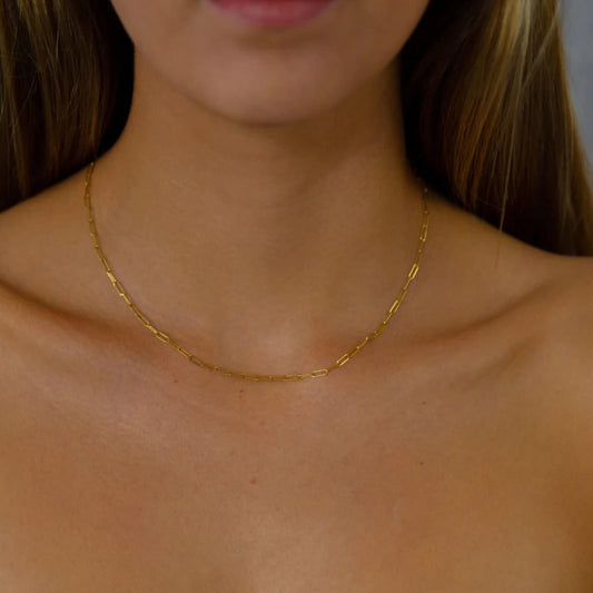 12K Gold Filled Paperclip Chain Necklace, Gold Paperclip Necklace, Waterproof Paperclip Chain Necklace,Link Chain Necklace, Gift for Mom