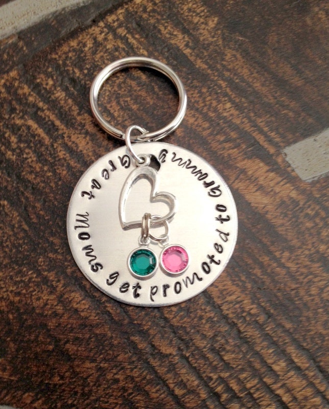 Great Moms Get Promoted to Grandma Grandma Keychain Handstamped Keychain Gift for Mom Gift for Grandma Custom Keychain Handstamped Gift