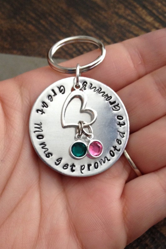 Great Moms Get Promoted to Grandma Grandma Keychain Handstamped Keychain Gift for Mom Gift for Grandma Custom Keychain Handstamped Gift