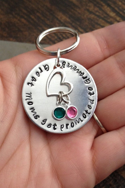 Great Moms Get Promoted to Grandma Grandma Keychain Handstamped Keychain Gift for Mom Gift for Grandma Custom Keychain Handstamped Gift