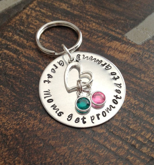 Great Moms Get Promoted to Grandma Grandma Keychain Handstamped Keychain Gift for Mom Gift for Grandma Custom Keychain Handstamped Gift