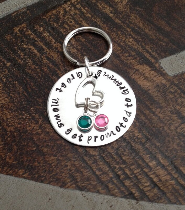Great Moms Get Promoted to Grandma Grandma Keychain Handstamped Keychain Gift for Mom Gift for Grandma Custom Keychain Handstamped Gift