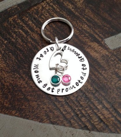 Great Moms Get Promoted to Grandma Grandma Keychain Handstamped Keychain Gift for Mom Gift for Grandma Custom Keychain Handstamped Gift