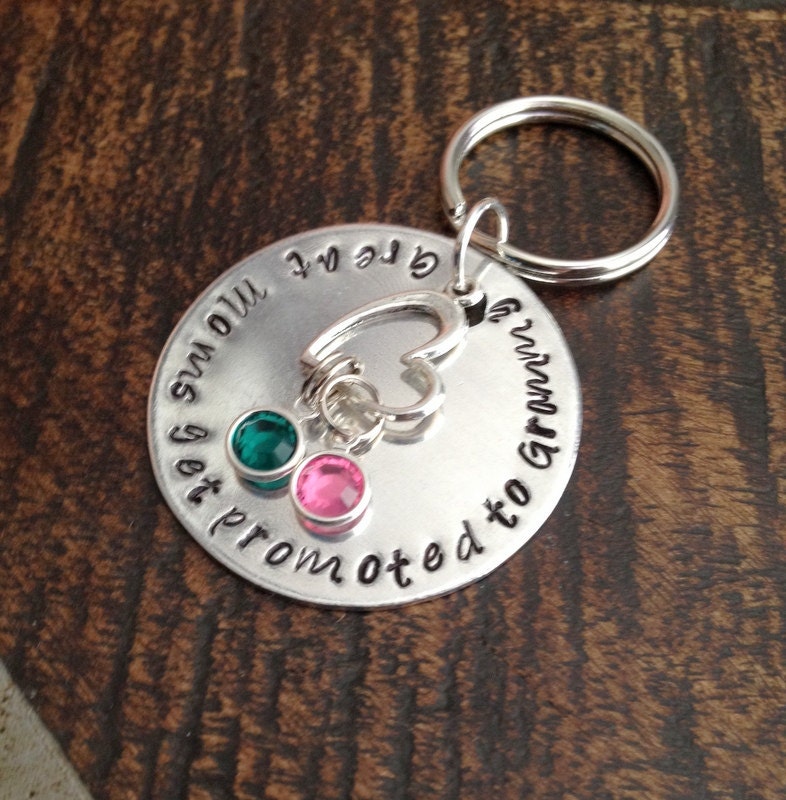 Great Moms Get Promoted to Grandma Grandma Keychain Handstamped Keychain Gift for Mom Gift for Grandma Custom Keychain Handstamped Gift