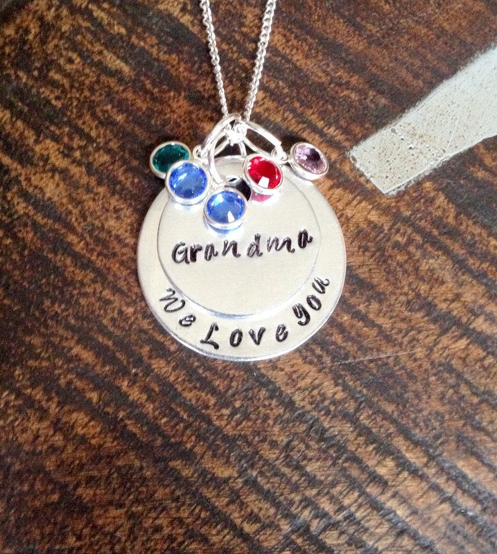 Grandma Necklace Grandchild Necklace Personalized Necklace Personalized Jewelry Handstamped Necklace Birthstone Necklace