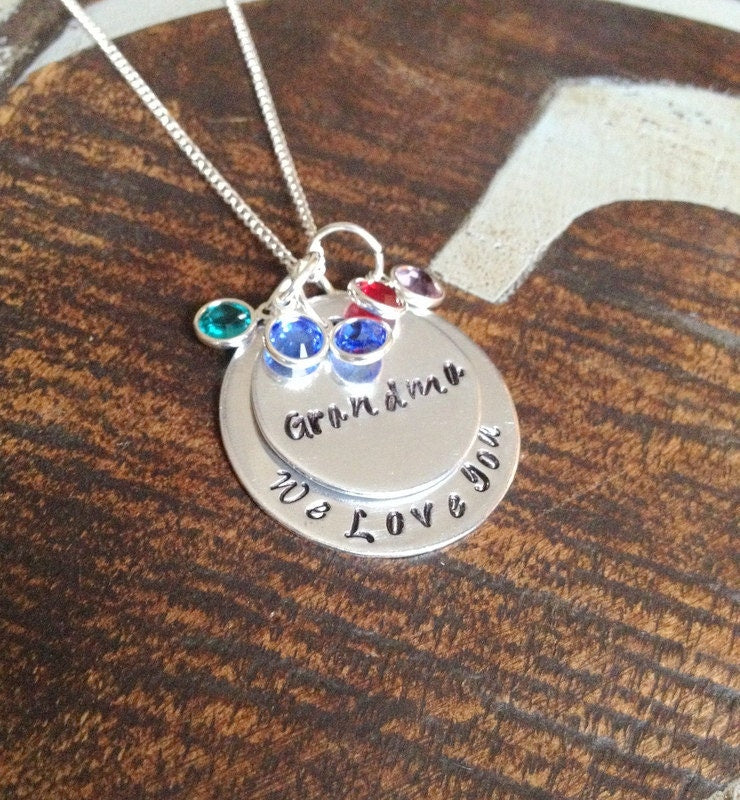 Grandma Necklace Grandchild Necklace Personalized Necklace Personalized Jewelry Handstamped Necklace Birthstone Necklace