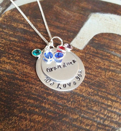 Grandma Necklace Grandchild Necklace Personalized Necklace Personalized Jewelry Handstamped Necklace Birthstone Necklace