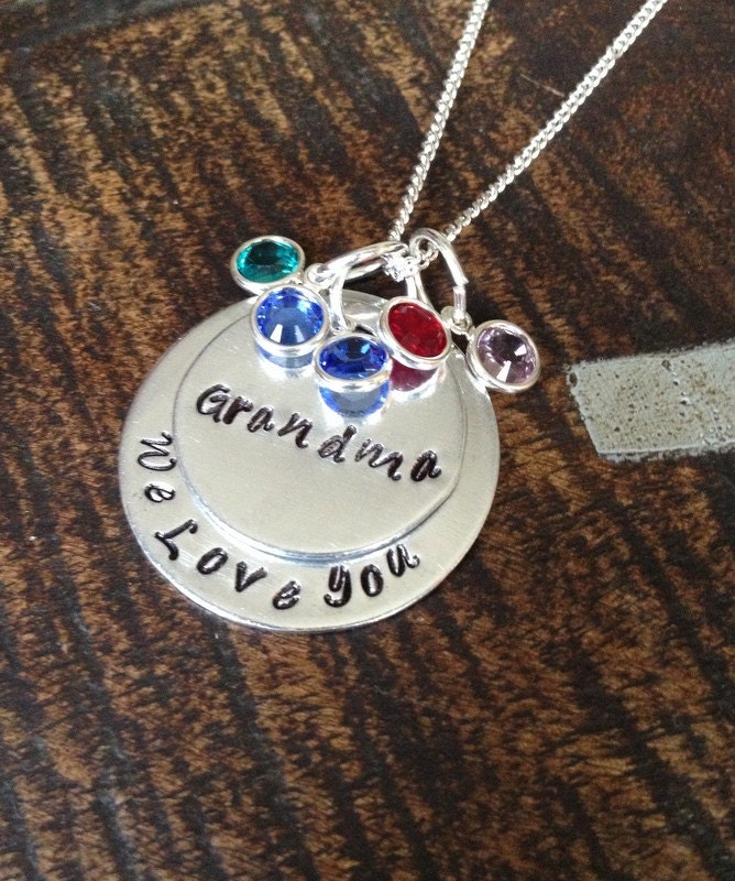 Grandma Necklace Grandchild Necklace Personalized Necklace Personalized Jewelry Handstamped Necklace Birthstone Necklace