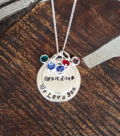 Grandma Necklace Grandchild Necklace Personalized Necklace Personalized Jewelry Handstamped Necklace Birthstone Necklace