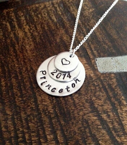 Princeton Hand Stamped Necklace Princeton University Graduation Necklace College Necklace Handstamped College Necklace Gift for Graduate