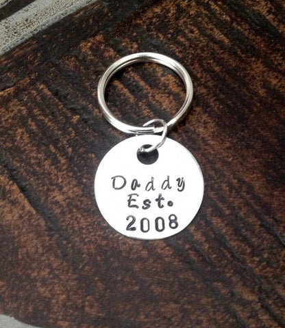 Dad Keychain Daddy Keychain Handstamped Keychain Personalized Keychain Dad Est. Keychain Dad Established Keychain Fathers Day Gift
