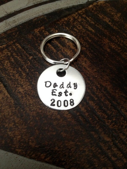 Dad Keychain Daddy Keychain Handstamped Keychain Personalized Keychain Dad Est. Keychain Dad Established Keychain Fathers Day Gift