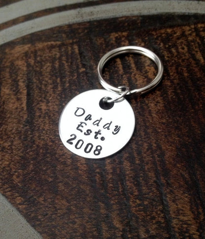 Dad Keychain Daddy Keychain Handstamped Keychain Personalized Keychain Dad Est. Keychain Dad Established Keychain Fathers Day Gift