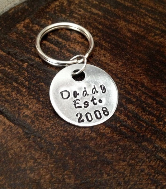 Dad Keychain Daddy Keychain Handstamped Keychain Personalized Keychain Dad Est. Keychain Dad Established Keychain Fathers Day Gift