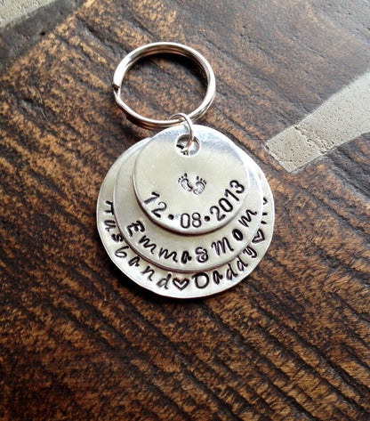 New Dad Keychain Baby Footprint Keychain Fathers Day Gift Handstamped Keychain Daddy Keychain Dad Keychain Gift for Husband Custom Keychain