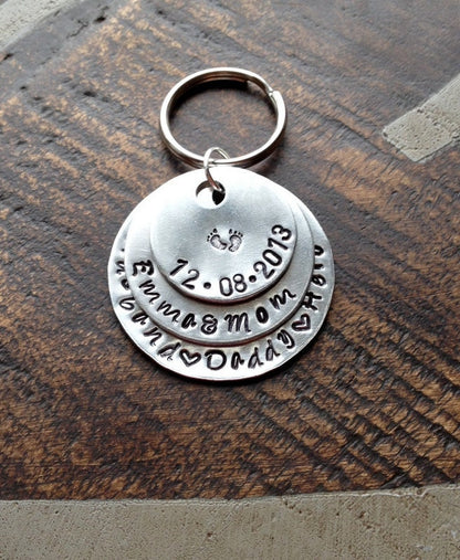 New Dad Keychain Baby Footprint Keychain Fathers Day Gift Handstamped Keychain Daddy Keychain Dad Keychain Gift for Husband Custom Keychain