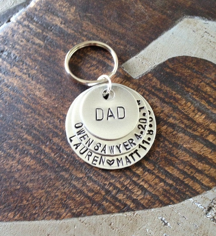 Dad Keychain Daddy Keychain Handstamped Keychain Personalized Keychain Layered Keychain Dad Fathers Day Name Keychain Gift for Dad