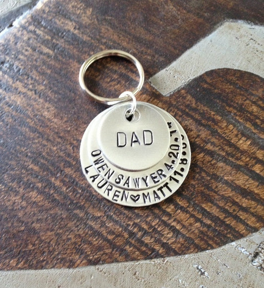 Dad Keychain Daddy Keychain Handstamped Keychain Personalized Keychain Layered Keychain Dad Fathers Day Name Keychain Gift for Dad