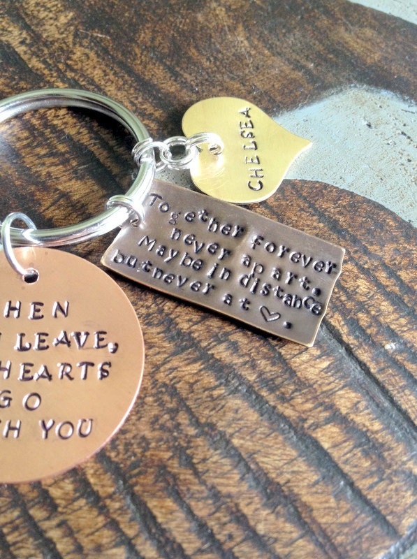 Custom Keychain When You Leave Our Hearts Go With You Dad Keychain Gift for Dad Mixed Metals Keychain Daddy Keychain Together Forever