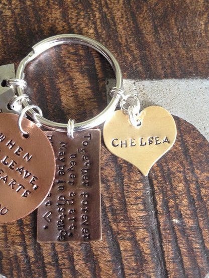 Custom Keychain When You Leave Our Hearts Go With You Dad Keychain Gift for Dad Mixed Metals Keychain Daddy Keychain Together Forever