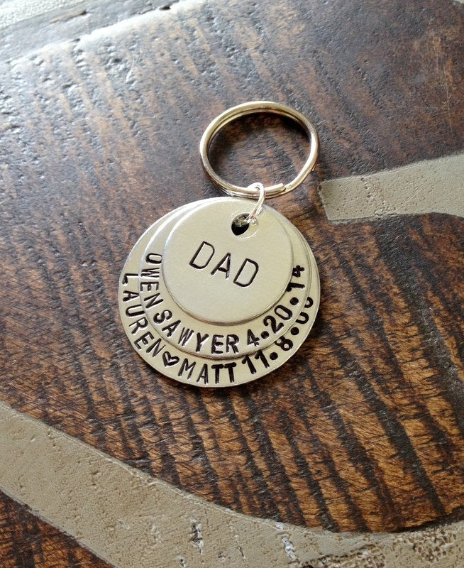 Dad Keychain Daddy Keychain Handstamped Keychain Personalized Keychain Layered Keychain Dad Fathers Day Name Keychain Gift for Dad