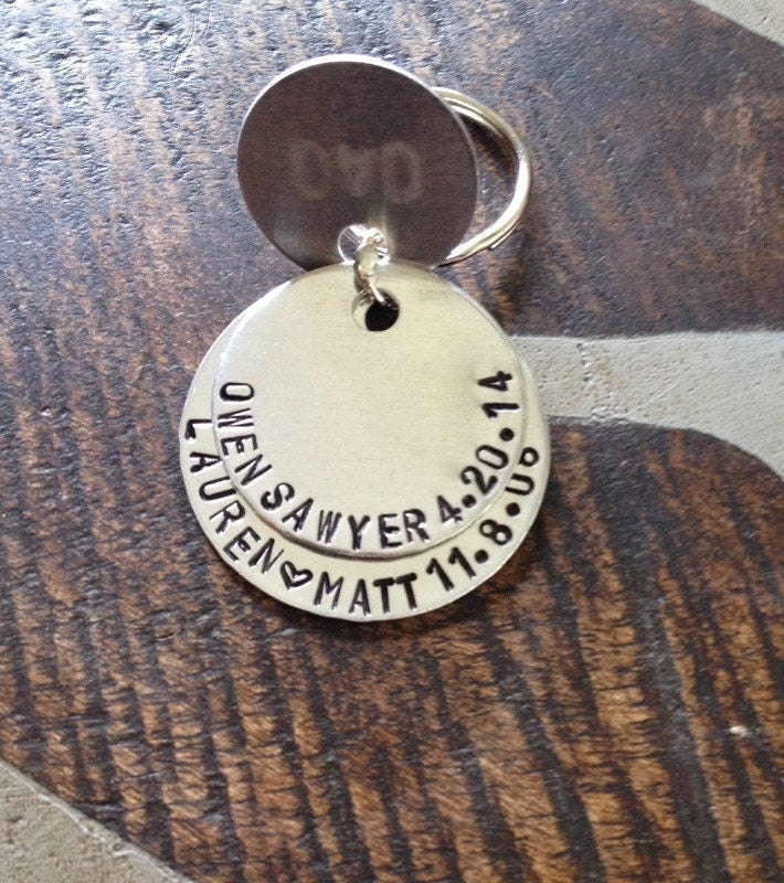 Dad Keychain Daddy Keychain Handstamped Keychain Personalized Keychain Layered Keychain Dad Fathers Day Name Keychain Gift for Dad