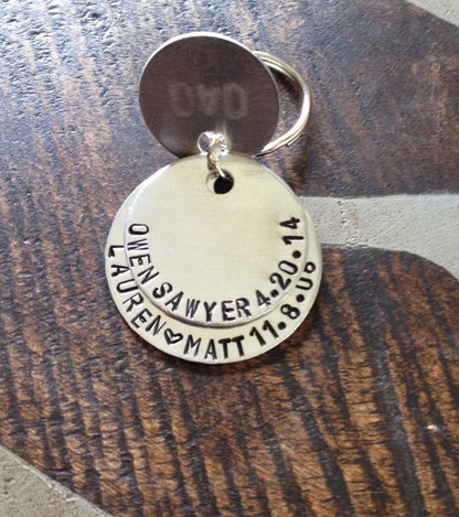 Dad Keychain Daddy Keychain Handstamped Keychain Personalized Keychain Layered Keychain Dad Fathers Day Name Keychain Gift for Dad