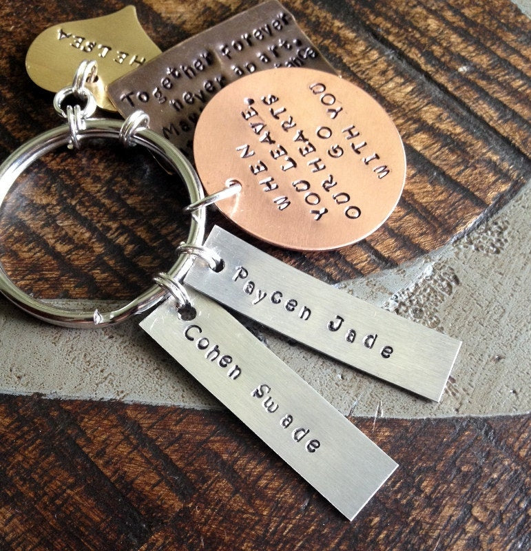 Custom Keychain When You Leave Our Hearts Go With You Dad Keychain Gift for Dad Mixed Metals Keychain Daddy Keychain Together Forever
