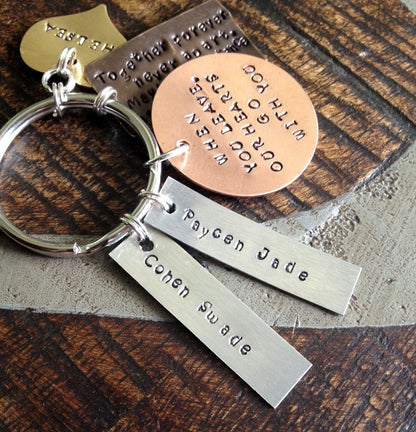 Custom Keychain When You Leave Our Hearts Go With You Dad Keychain Gift for Dad Mixed Metals Keychain Daddy Keychain Together Forever