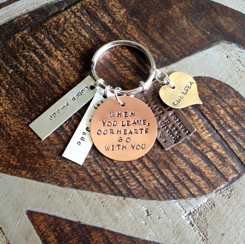 Custom Keychain When You Leave Our Hearts Go With You Dad Keychain Gift for Dad Mixed Metals Keychain Daddy Keychain Together Forever