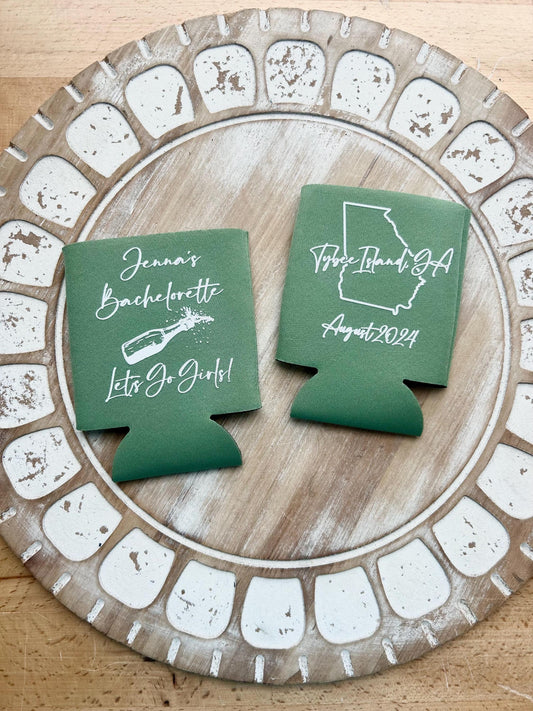 Personalized State Outline Can Coolers: Destination Bachelorette Party Favors