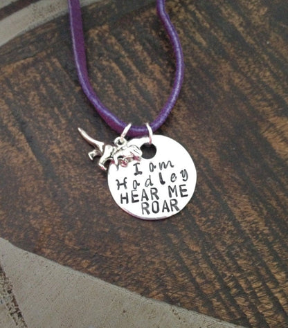 Girls Necklace Girls Jewelry Dinosaur Necklace Toddler Jewelry Girl Birthday Gift Daughter Birthday Gift Hear Me Roar Necklace Handstamped