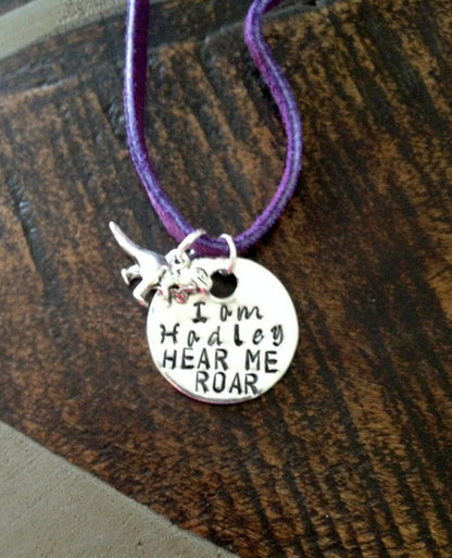 Girls Necklace Girls Jewelry Dinosaur Necklace Toddler Jewelry Girl Birthday Gift Daughter Birthday Gift Hear Me Roar Necklace Handstamped