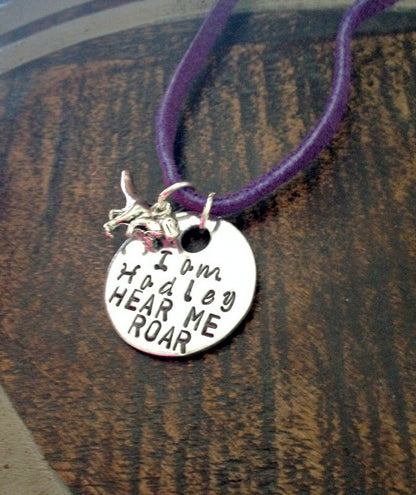 Girls Necklace Girls Jewelry Dinosaur Necklace Toddler Jewelry Girl Birthday Gift Daughter Birthday Gift Hear Me Roar Necklace Handstamped