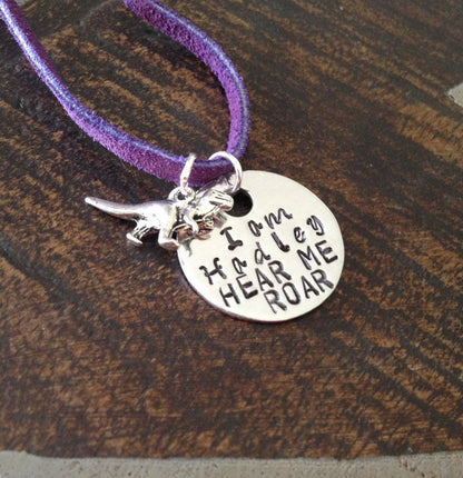 Girls Necklace Girls Jewelry Dinosaur Necklace Toddler Jewelry Girl Birthday Gift Daughter Birthday Gift Hear Me Roar Necklace Handstamped