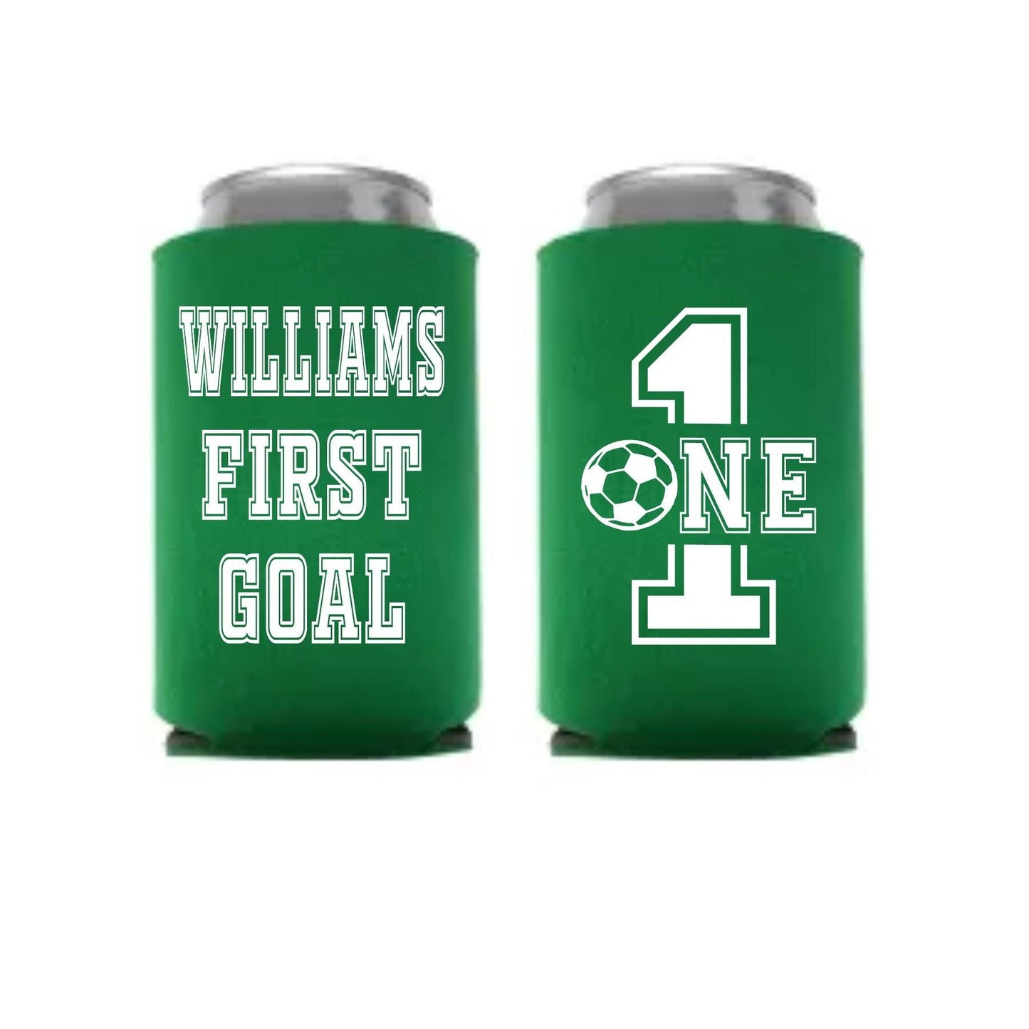 Personalized Soccer First Birthday Can Coolers: First Goal Favors