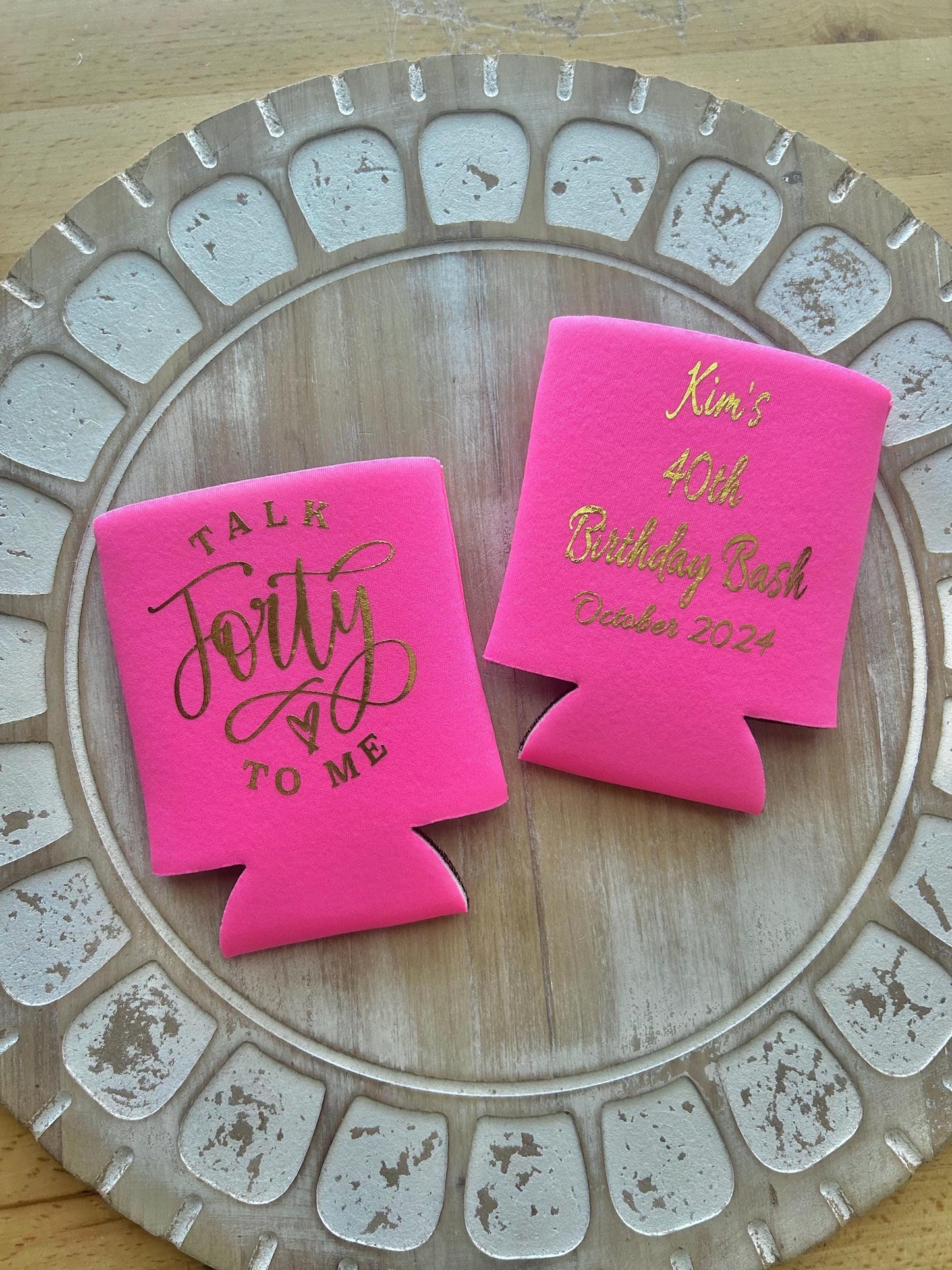 Personalized 40th Birthday Can Coolers: "Talk 40 to Me" Party Favors