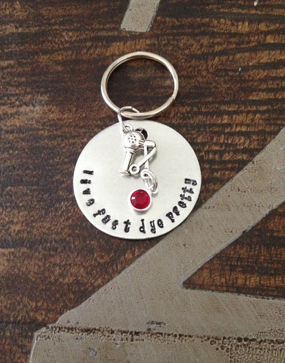 Hairdresser Keychain Gift for Hairdresser Live Fast Dye Pretty Keychain Hairstylist Keychain Gift for Hairstylist Handstamped Keychain